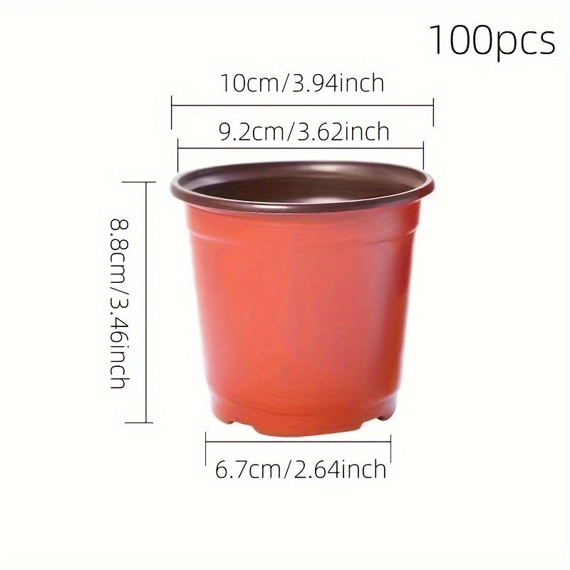 100pcs Two-Color Plastic Seedling Flower Pots with Drainage Holes for Nursery and Garden