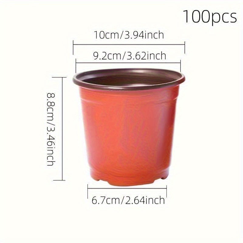 100pcs Two-Color Plastic Seedling Flower Pots with Drainage Holes for Nursery and Garden