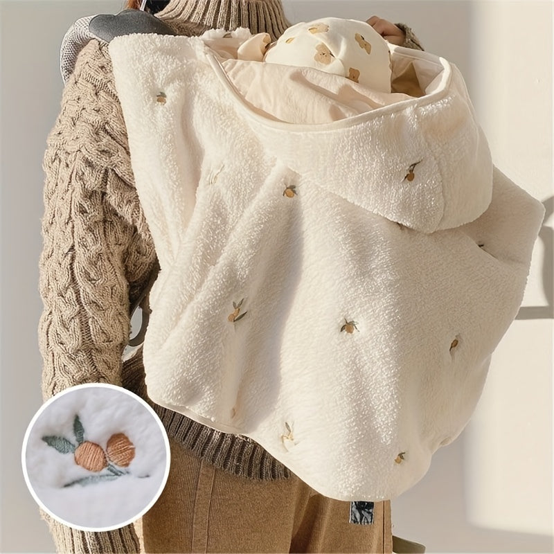 Children's Hooded Cape with Coral Velvet Outer and Linen Inner Windproof Warmth