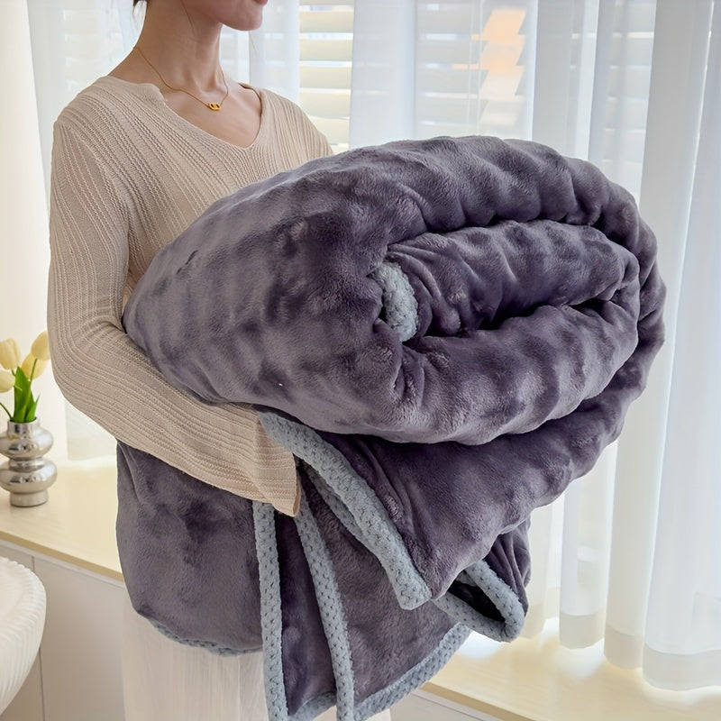 Manta de pelo sintético suave y acogedora para todas las estaciones, ideal para sofá, cama y viajes, con detalles en colores mezclados y bolas