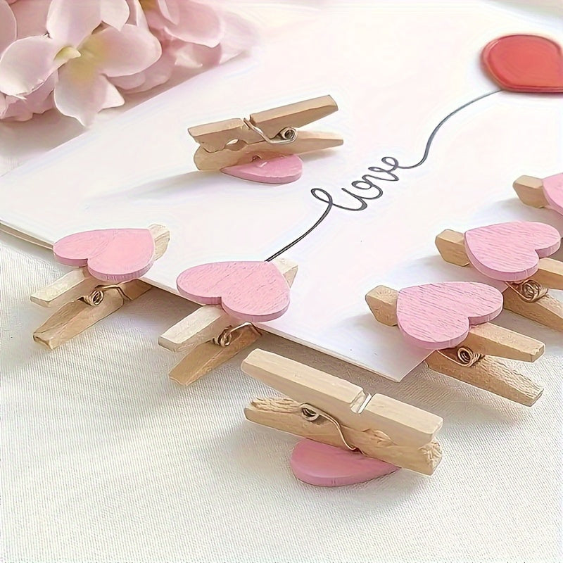 25 Red Heart Wooden Clothespins for Photos, Paper, Postcards, Home Decor