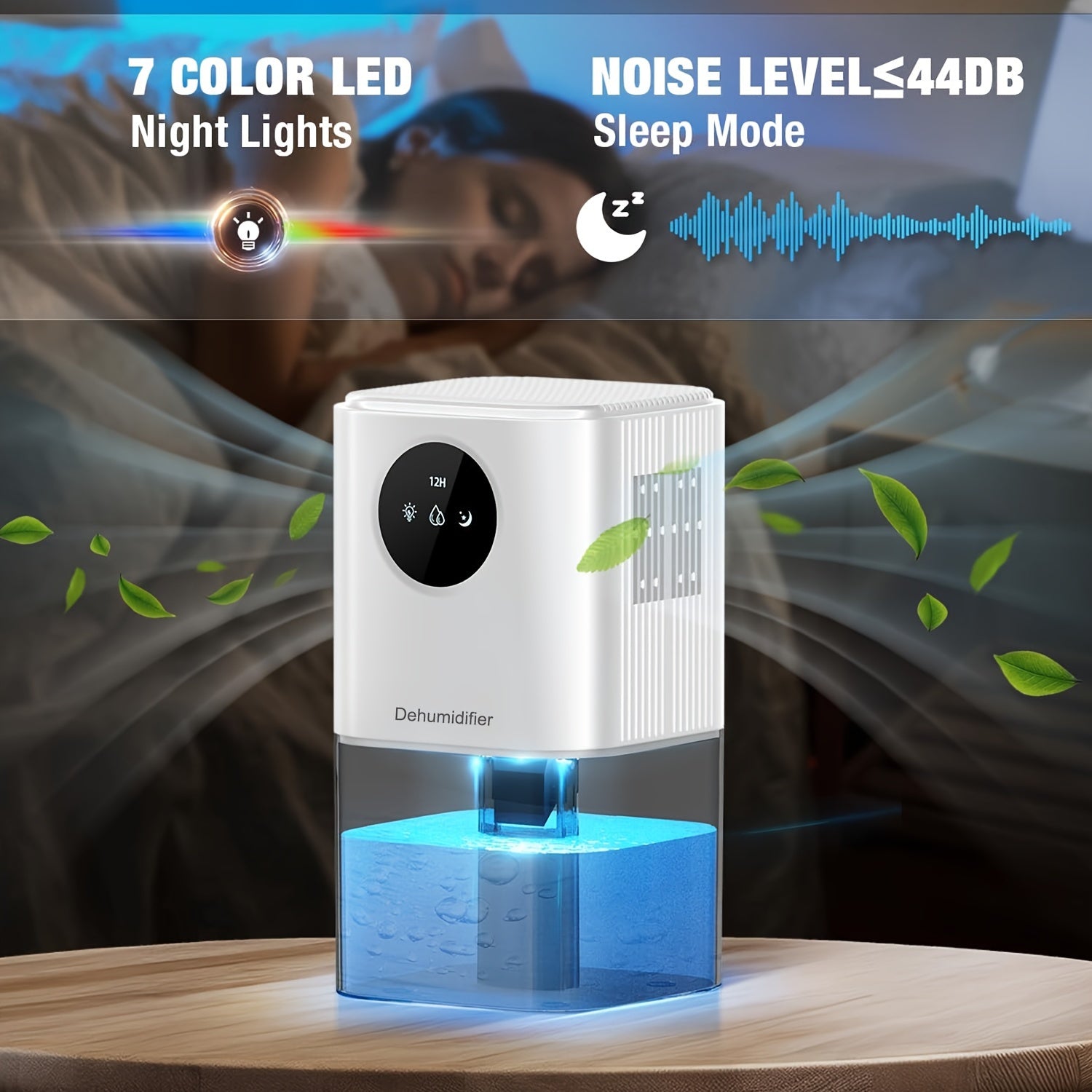 7-Color LED Yoritgich bilan namlikni olib tashlovchi 1700ml sig'imli, shovqinsiz, taymerli, simsiz