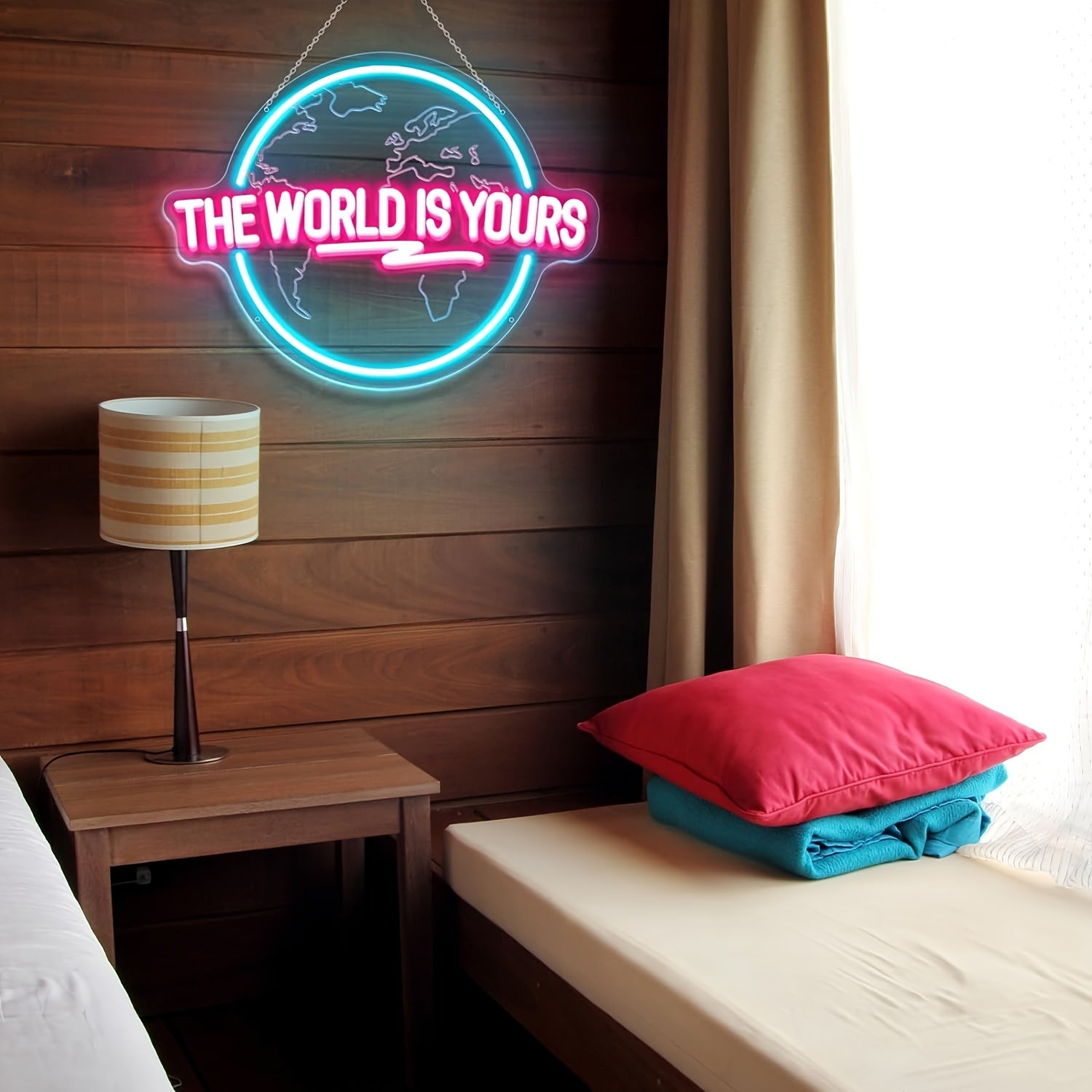 LED Neon Sign The World Is Yours Engraved Planet USB Dimmable Light