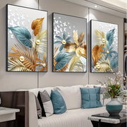 Set of 3 Frameless Modern Golden Butterfly Leaves Canvas Wall Art for Living Room Decor 15.7x23.6 Inches