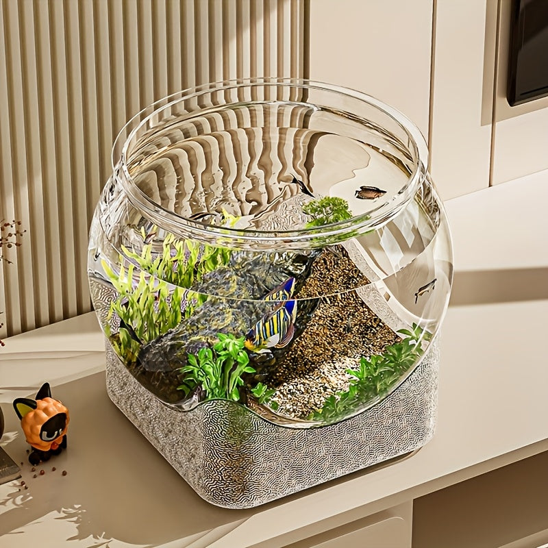 Round Transparent PC Fish Tank Small Desktop Aquarium for Hydroponics