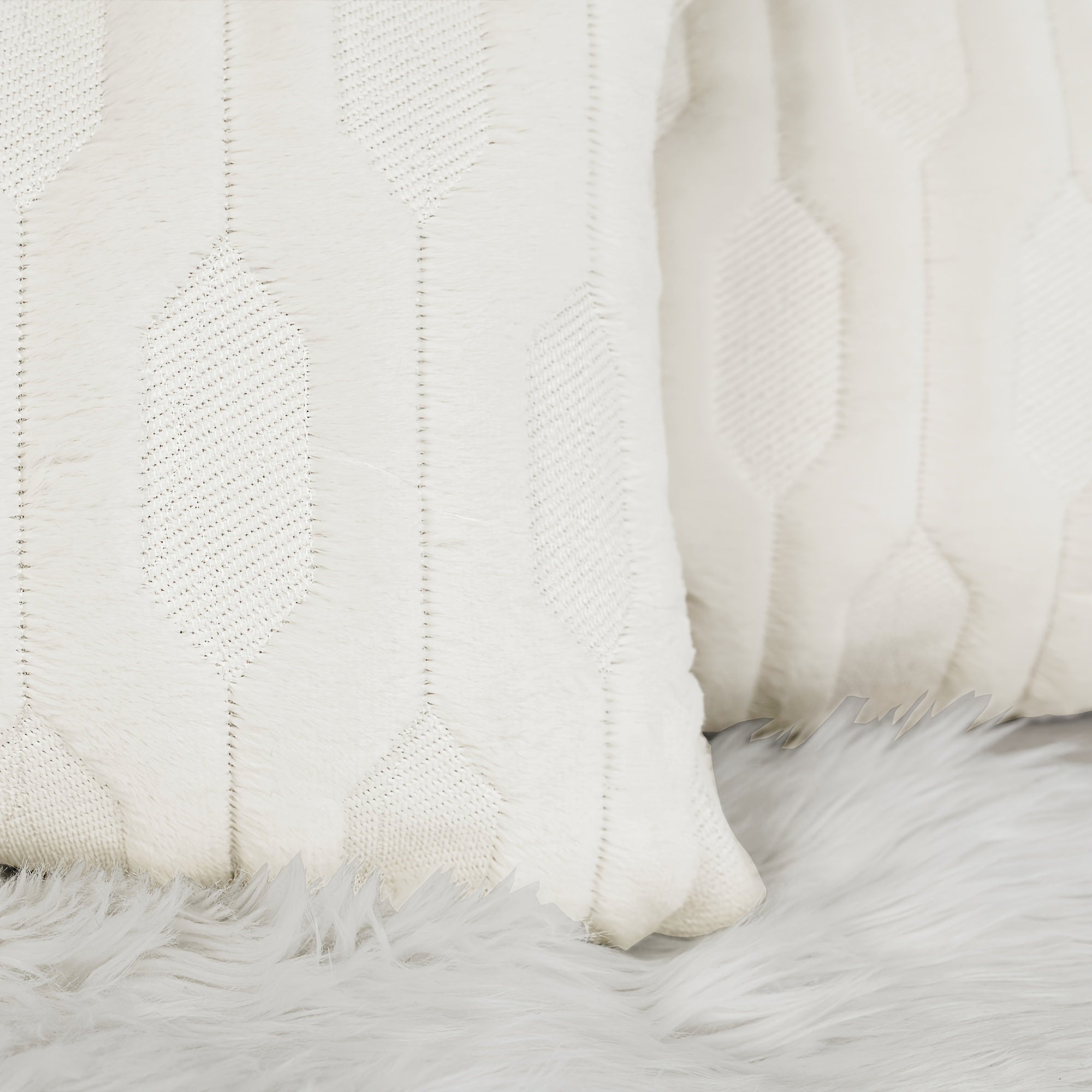 Soft Faux Fur Pillow Cover with Tatami Embroidery for Sofa Couch Bedroom Decor