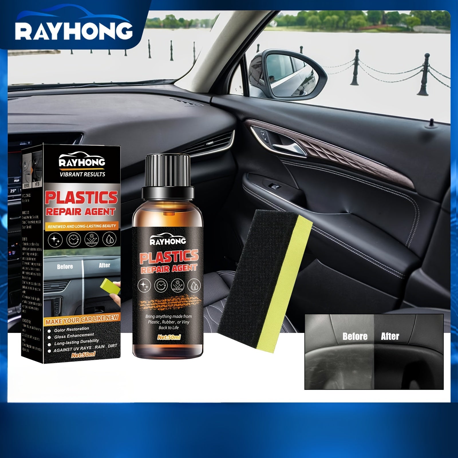 Agente de restauración de interiores de plástico para superficies de cuero y plástico de coche 100ml