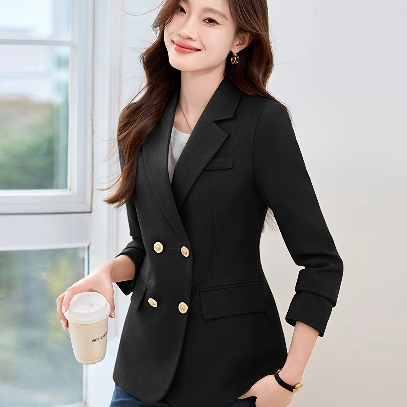Plus Size Women's Slim-Fit Casual Suit Jacket for Spring Autumn