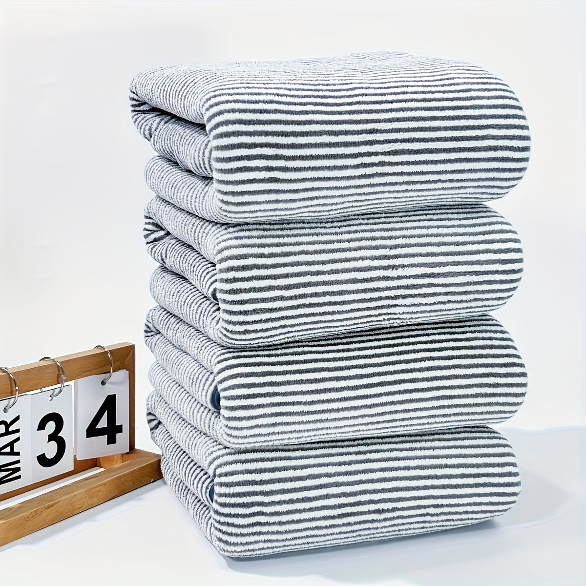 Soft Coral Fleece Towels 4-Piece Set Starry Stripe Highly Absorbent Quick-Drying Bathroom