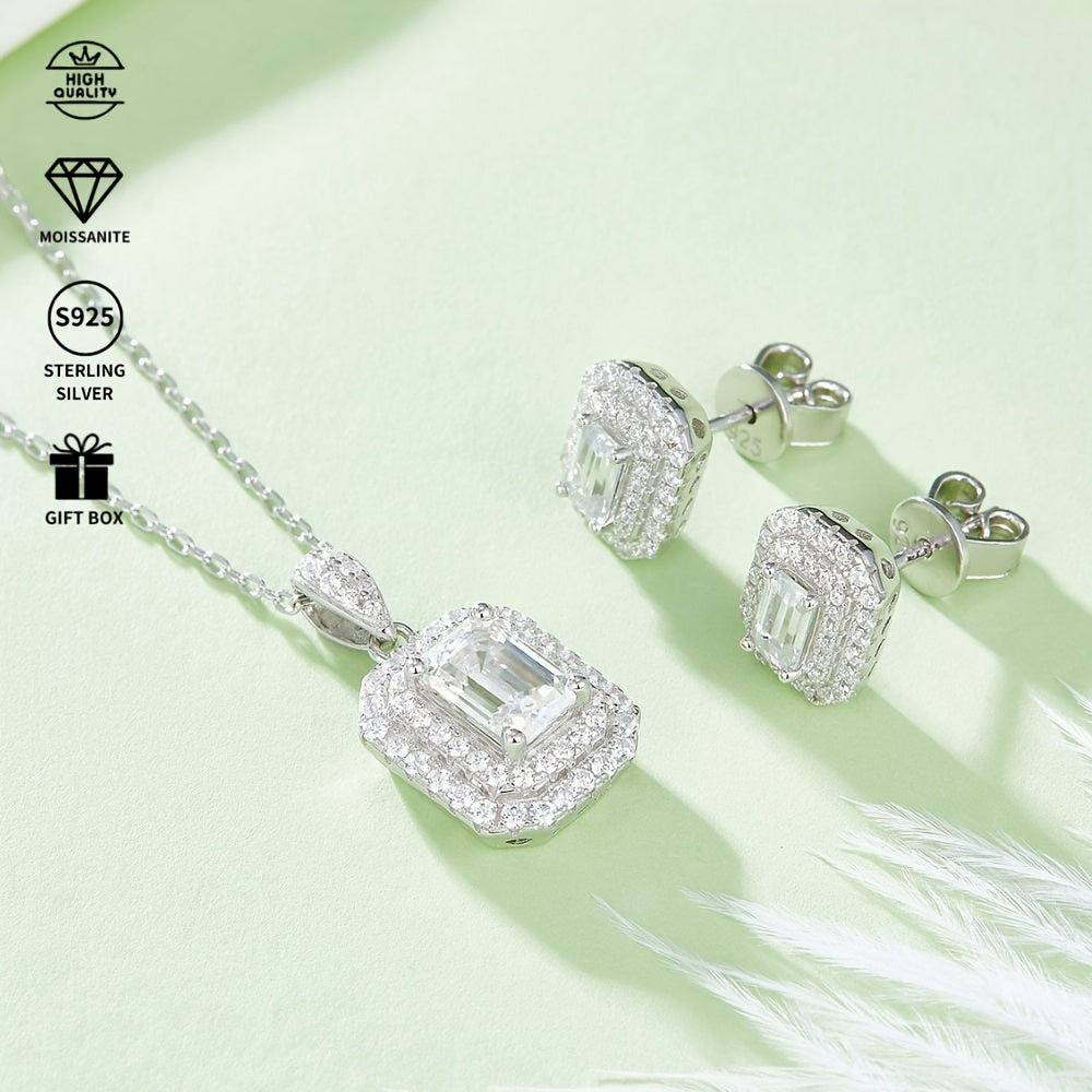 Moissanite Jewelry Set Necklace and Earrings S925 Silver Inlay 1.0ct Pendant