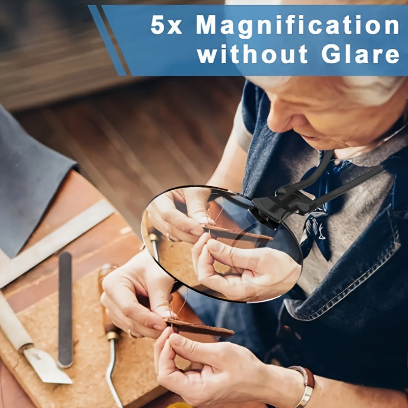 5X kattalashtiruvchi shisha, bosh uchun taqiladigan 13 sm katta linza, o'qish, tikuv, hunarmandchilik va tibbiy foydalanish uchun