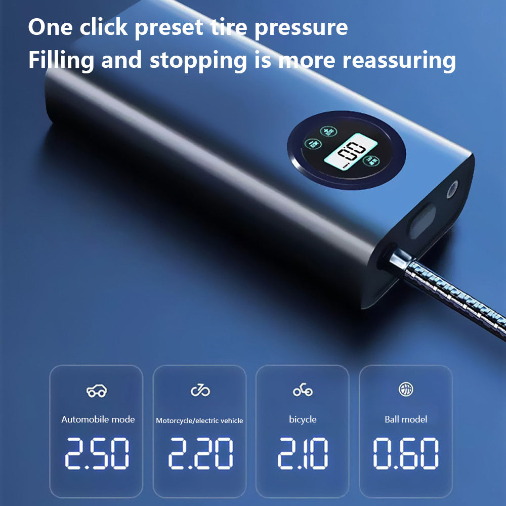 Portable Cordless Tire Inflator with LCD Display and Nozzle Adapters