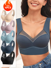 Women's Seamless Wire-Free V-Neck Bras Light Blue Beige Black 1XL-XXL