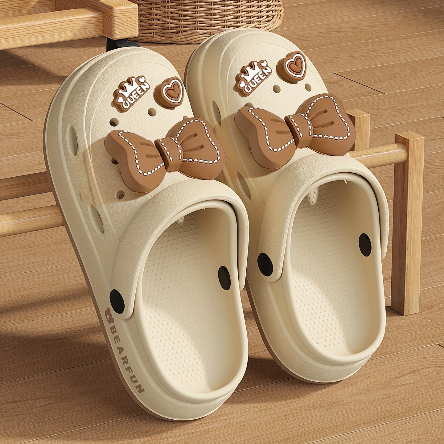 Women's White EVA Bow-Embellished Slippers Summer Beach Sandals Cushioned