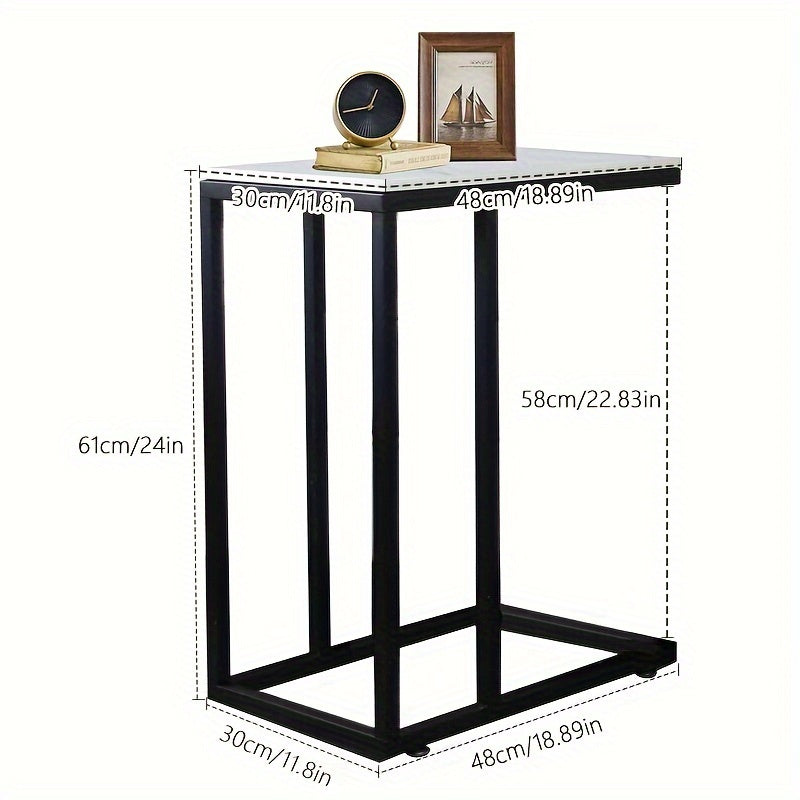 Mesa auxiliar en forma de C para sofá cama, superficie grande, acero zinc ecológico