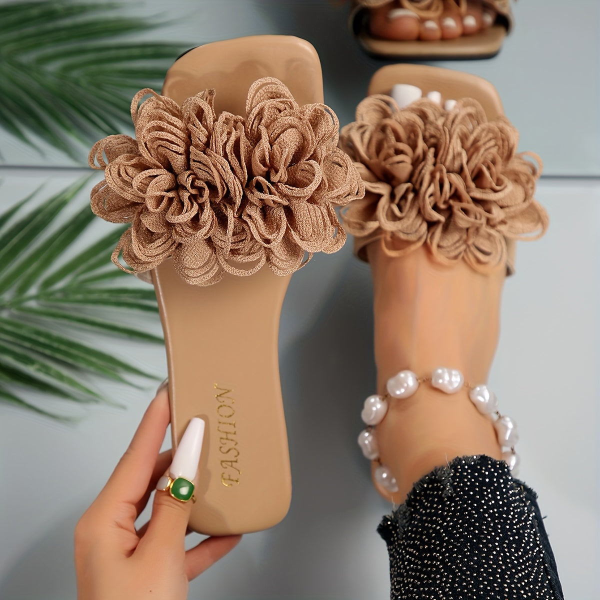 Women's Flowers Decor Slides Summer Open Toe Beach Casual Shoes