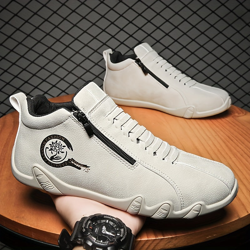 Men's Mid-Top Sneakers Vintage Preppy Sports Style Solid Color PU Upper Casual All-Season