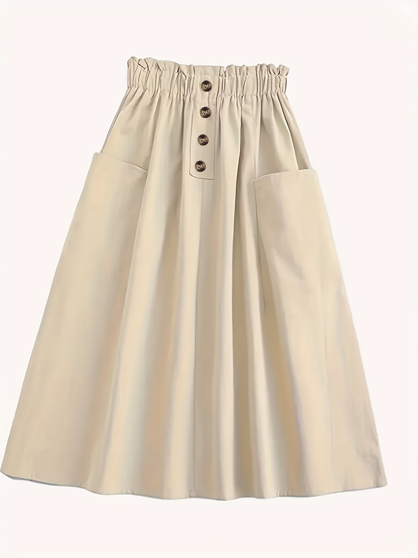 Falda acampanada para mujer de talla grande en beige con bolsillos por debajo de la rodilla para oficina casual