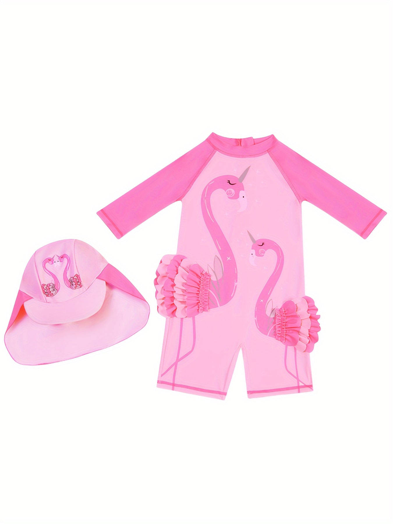 Bolalar uchun pushti flamingo bir qismli suzish kiyimi, quyoshdan himoya, tez quriydigan polyester aralashmasi, yuqori cho'zilishli mato, 12 yoshgacha bo'lgan bolalar uchun mukammal.