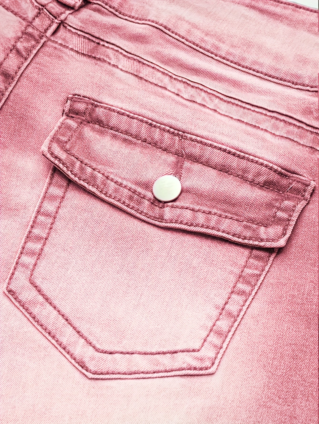 Women's Pink Slim Fit Denim Jeans with Slash Pockets and Button Closure