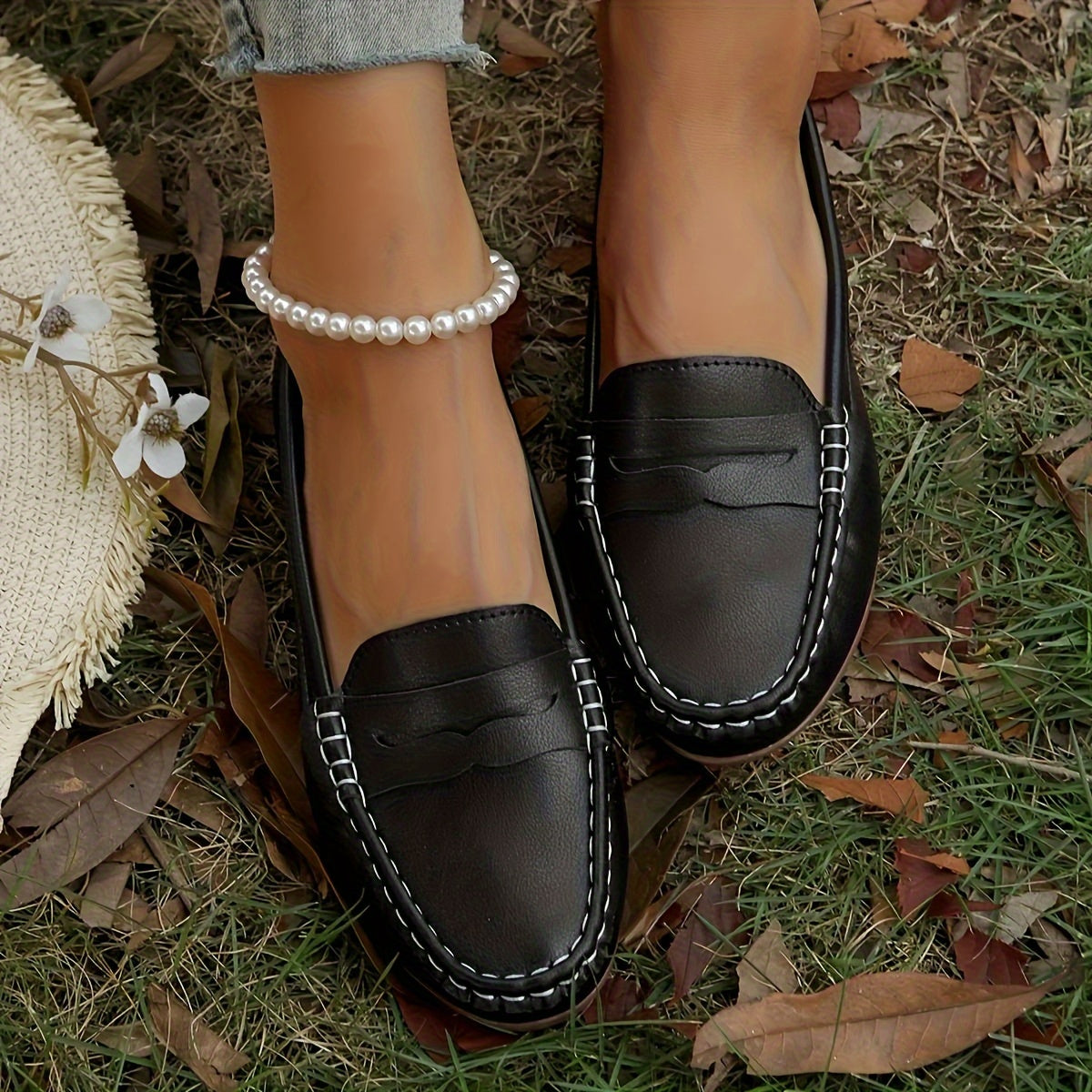 Women’s Faux Leather Slip-On Loafers with Soft Sole and Rubber Outsole