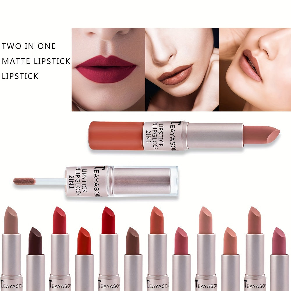 Women’s Dual-Ended Matte Lipstick and Lip Gloss Set Red Nude