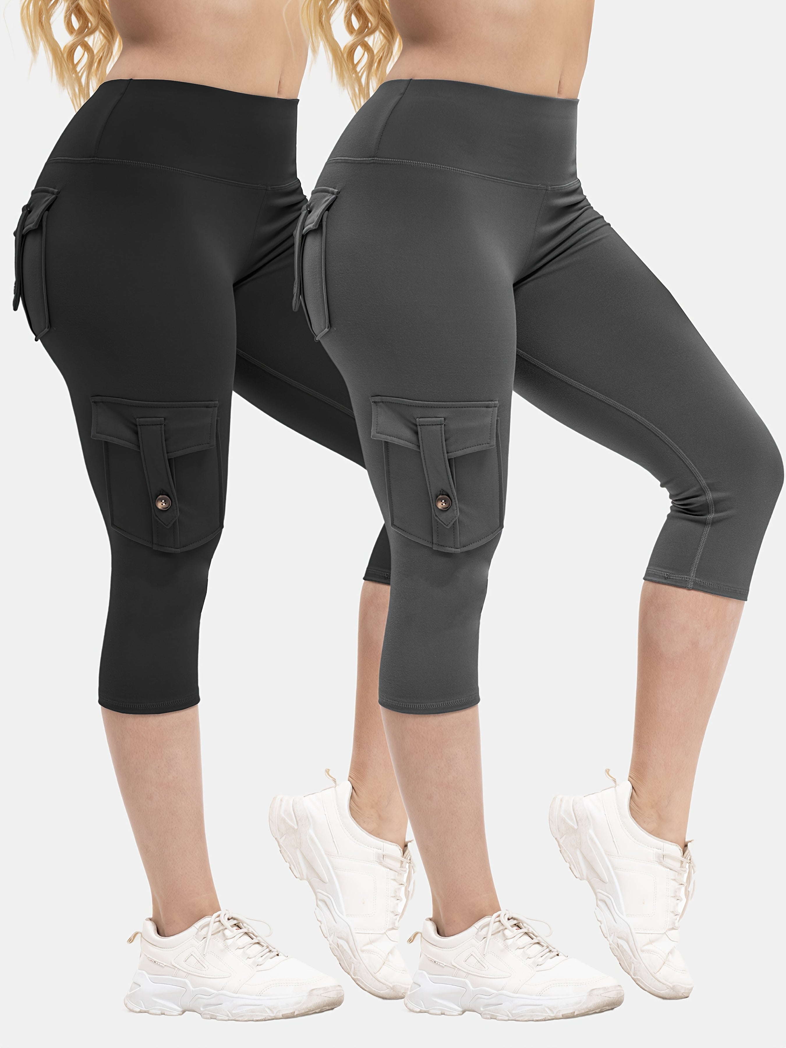 Women's Large Size High Waist Tights with Pockets Moisture-Wicking