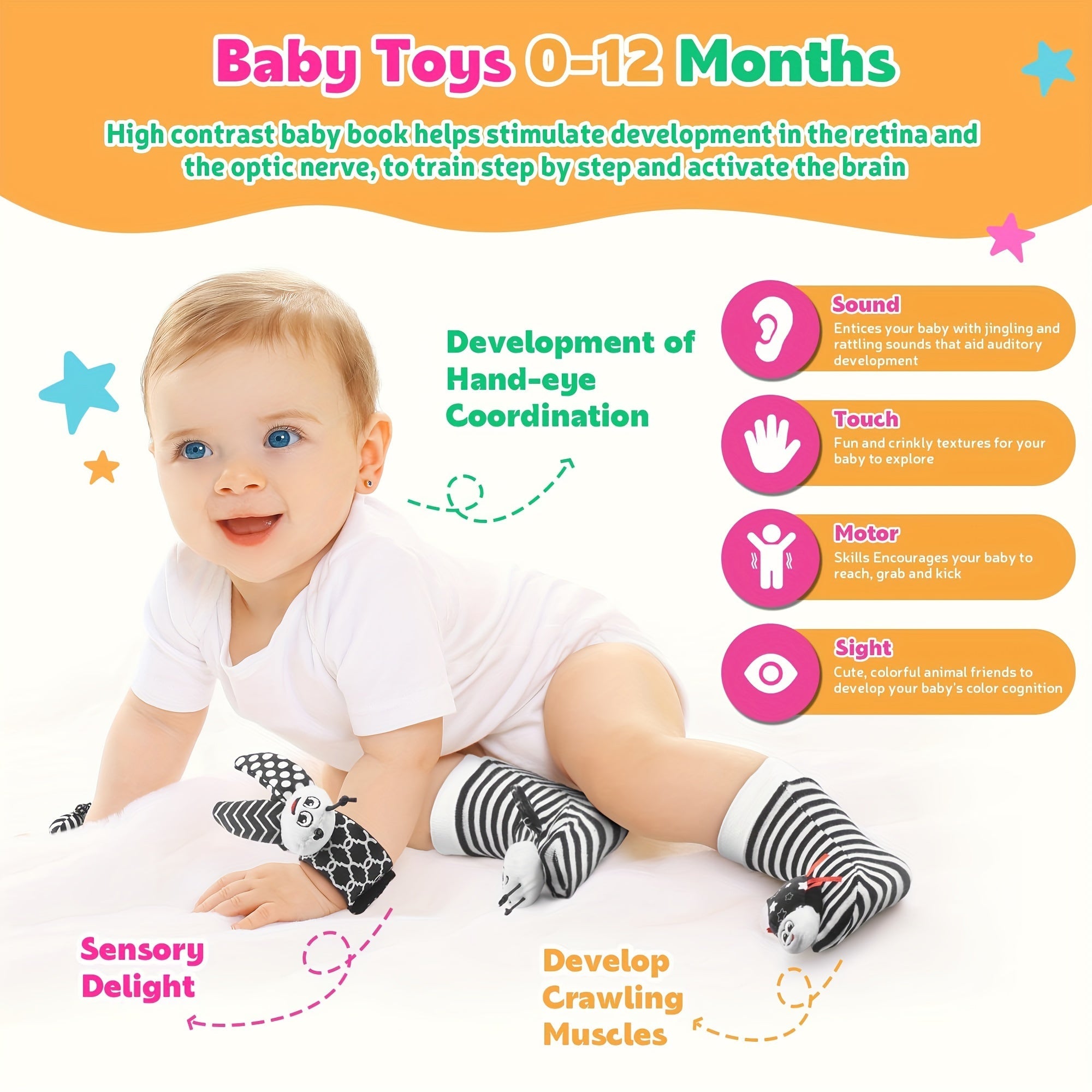Baby Rattle Socks for Infants 3-12 Months Educational Toys for Boys and Girls
