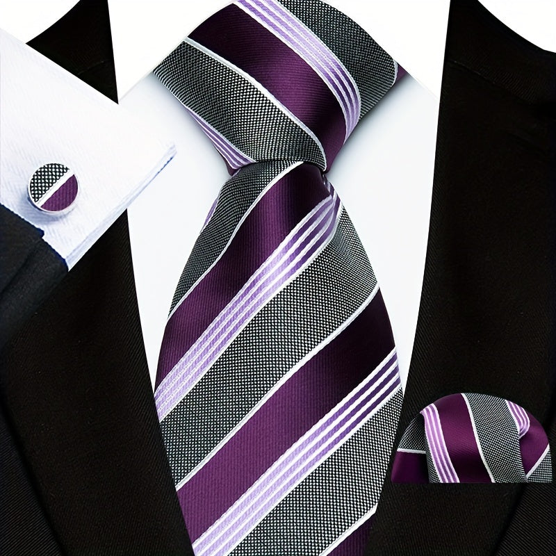 Мужская мода, полосатые галстуки, запонки, носовые платки, набор для подарка