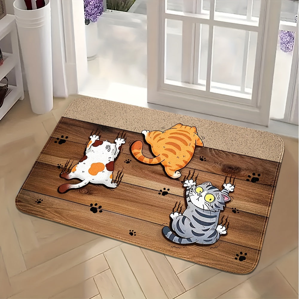 Cartoon Kitten Escape Door Mat Non-Slip Stain-Resistant Polyester Indoor Outdoor