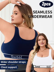 Women's Plus Size Seamless Sports Bras Breathable Yoga Workout Bras Black Pack of 2