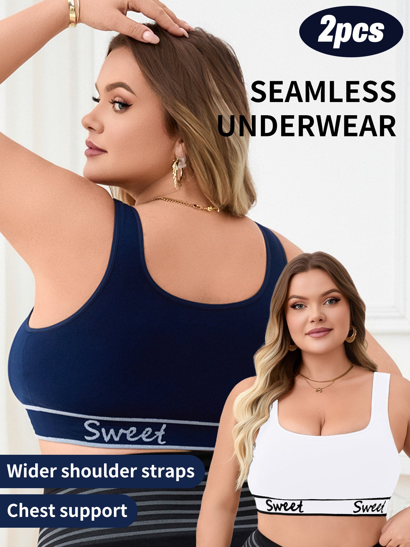 Women's Plus Size Seamless Sports Bras Breathable Yoga Workout Bras Black Pack of 2