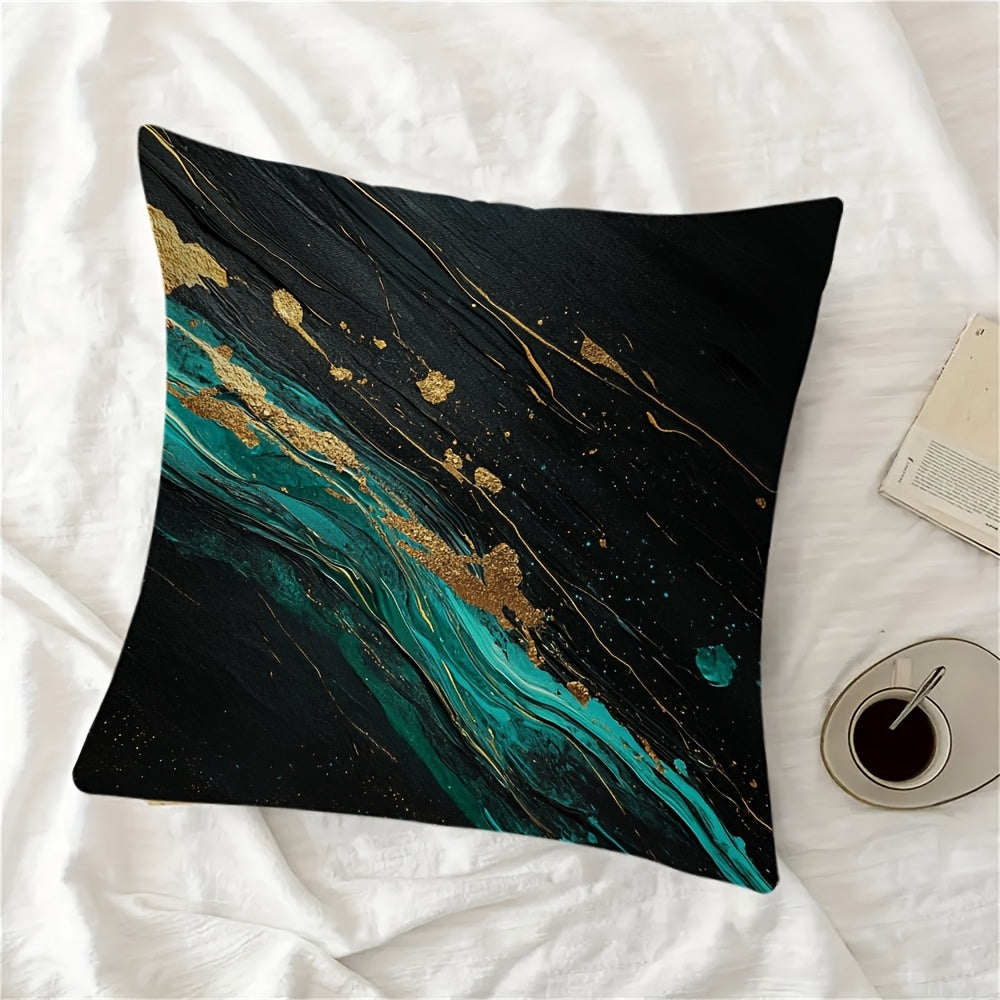 Cyan Paint Streaks Double-Sided Pillow Cover for Christmas Winter Easter Farmhouse Decor