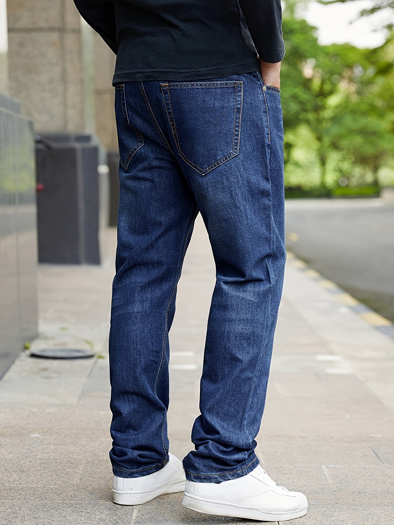 Men's Elastic Straight Leg Jeans Large Sizes Casual Business Wear Denim Medium Stretch