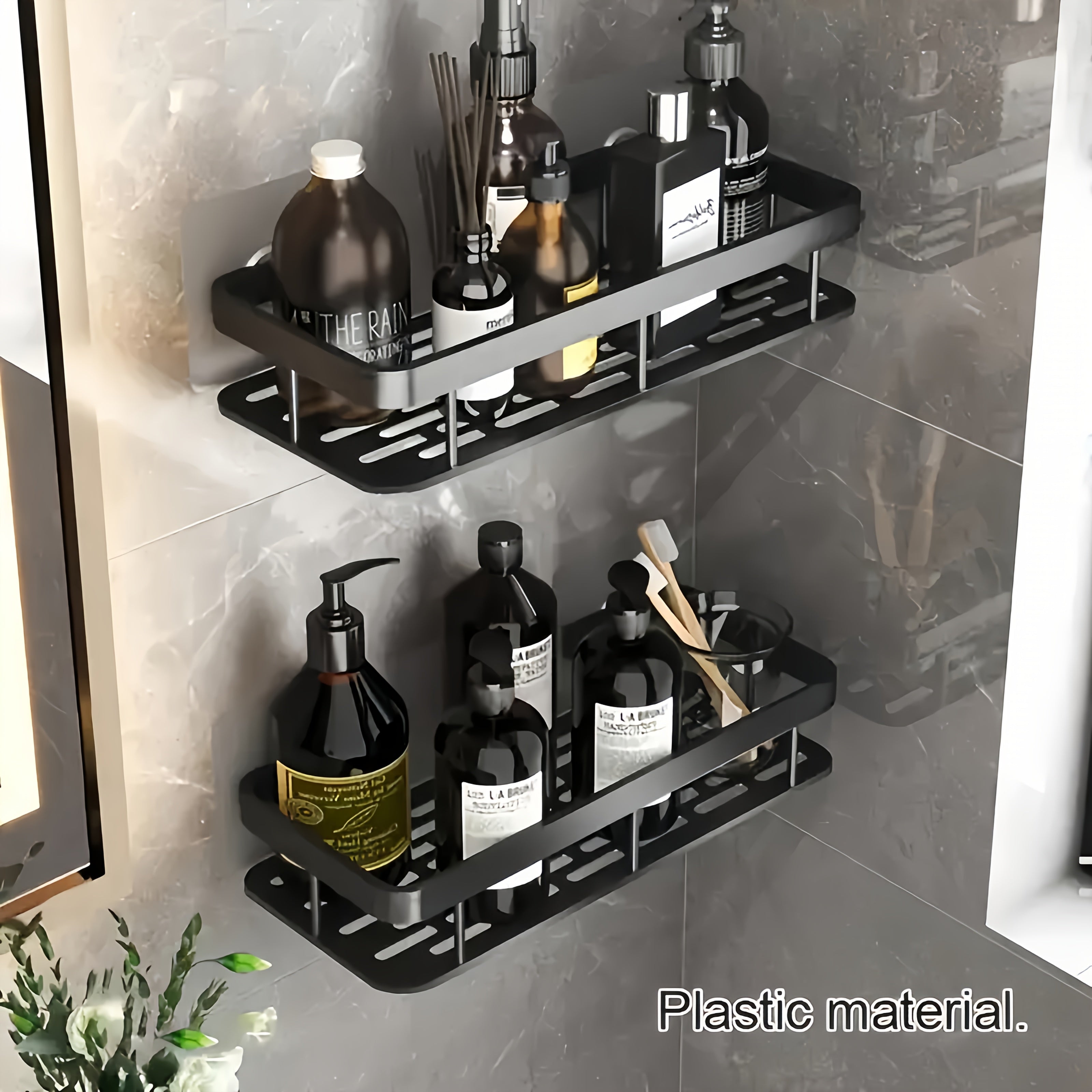 Wall-Mounted Bathroom Organizer Caddy No-Drill Installation Plastic Oil Rubbed Finish