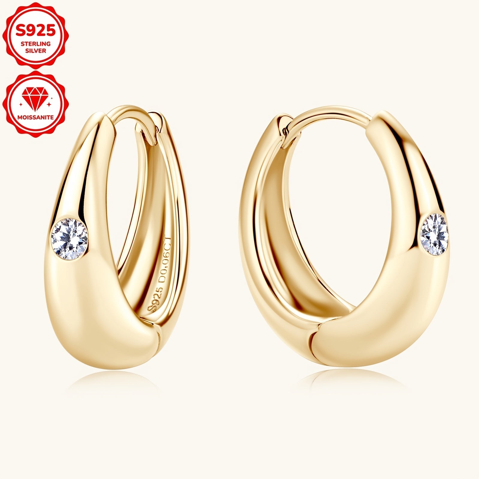 Women's Sterling Silver Hoop Earrings with Mozambique Stones 2.5mm