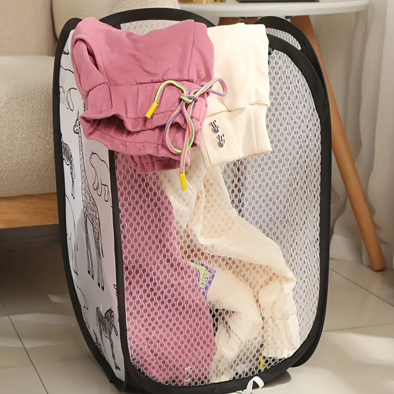 Rectangular Mesh Laundry Basket with Handles for Household Storage and Organization