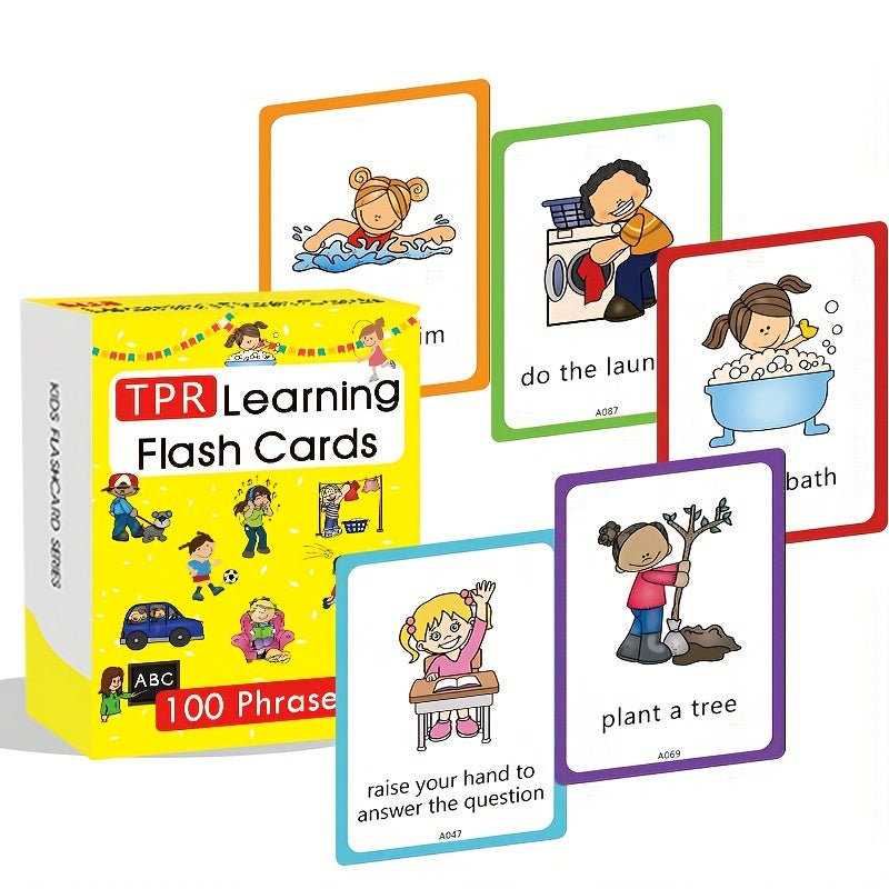 English Language Learning Flash Cards for Children Ages 4-12 50 Pack Educational Vocabulary Phrases