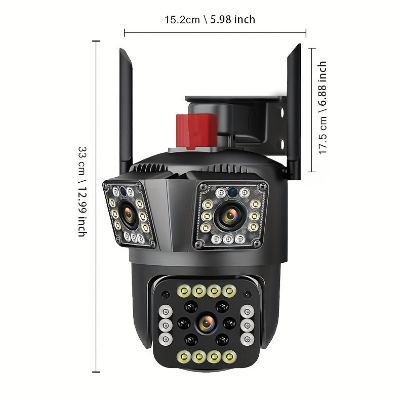 Wi-Fi Outdoor Security Camera 3MP FHD 10X Zoom 355° PTZ Night Vision Motion Detection Two-Way Audio Wall Mount