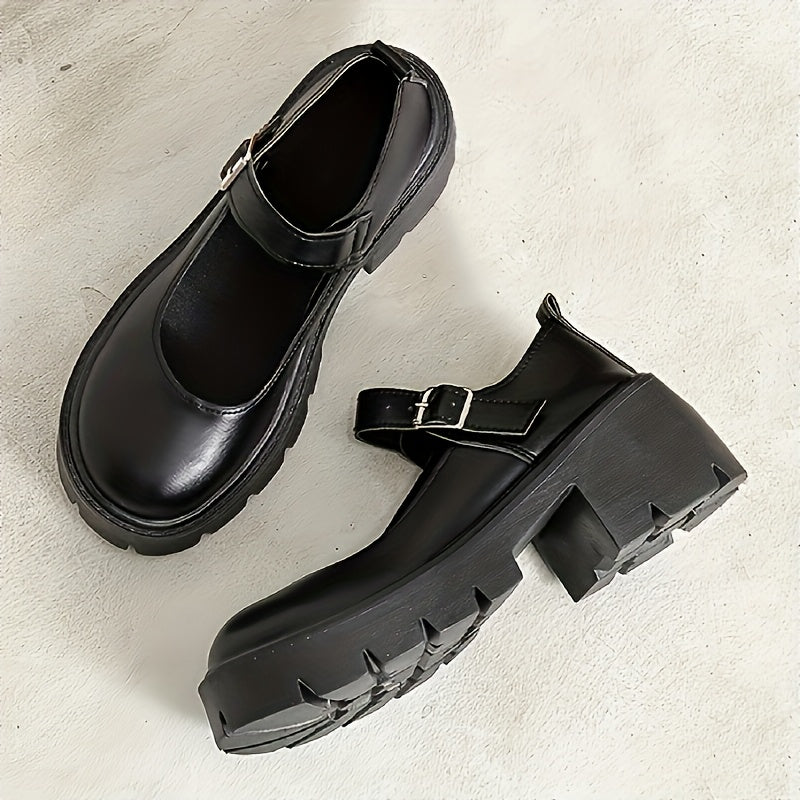 Women's Synthetic Cover Loafers Black Chunky Sole Casual Formal Shoes