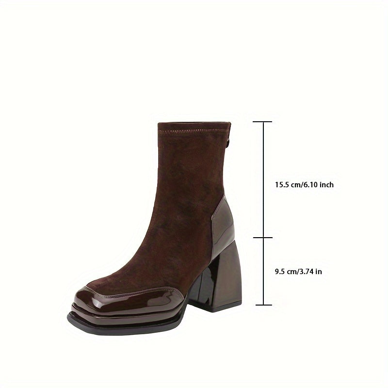 Women's Ankle Boots High Block Heel Square Toe Zipper All-Season Dress