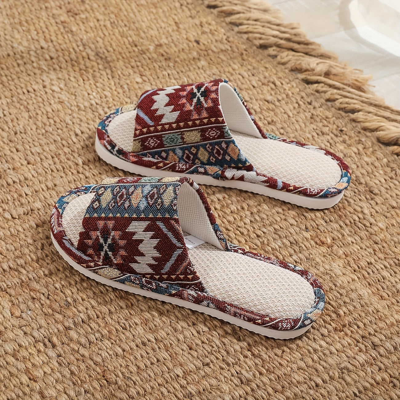 Unisex Linen Slippers Breathable Open-Toe Indoor Footwear with EVA Sole