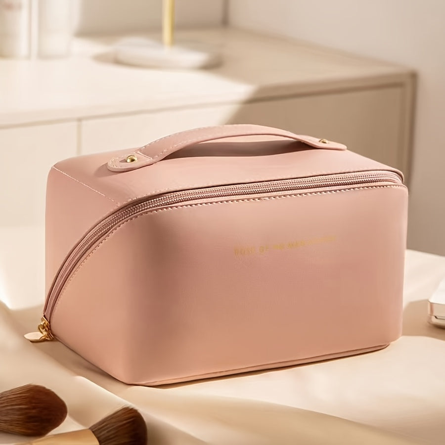 Большой вместительный органайзер для макияжа и туалетных принадлежностей из искусственной кожи с молнией и ручкой