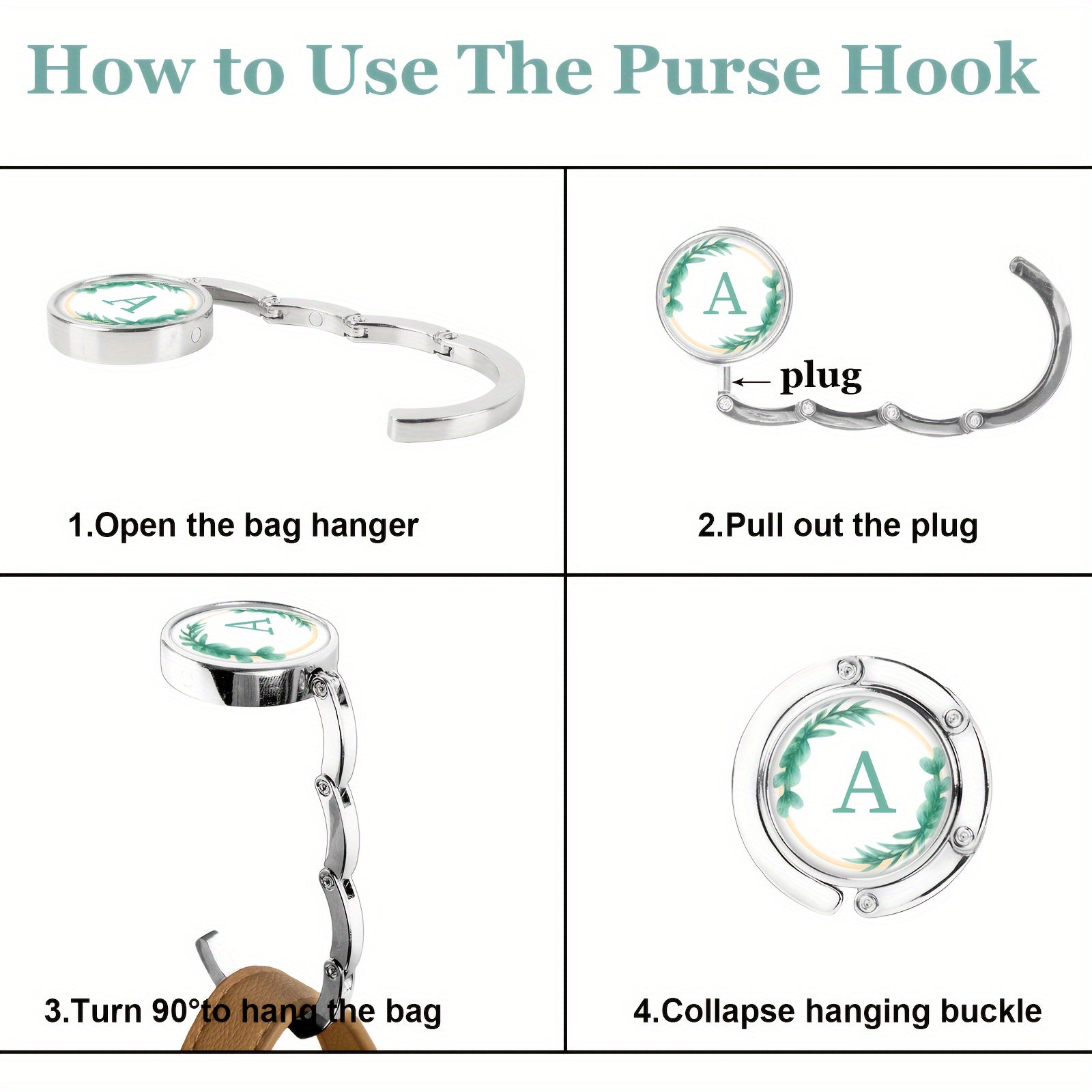 3 ta boshlang'ich bukiladigan hamyon osgichlari to'plami, metalldan tayyorlangan, gullar bilan bezatilgan harf dizayni, sumkalarni stolga osish uchun. Ayollar uchun zamonaviy sumka ushlagich va ish stoli tashkilotchisi.