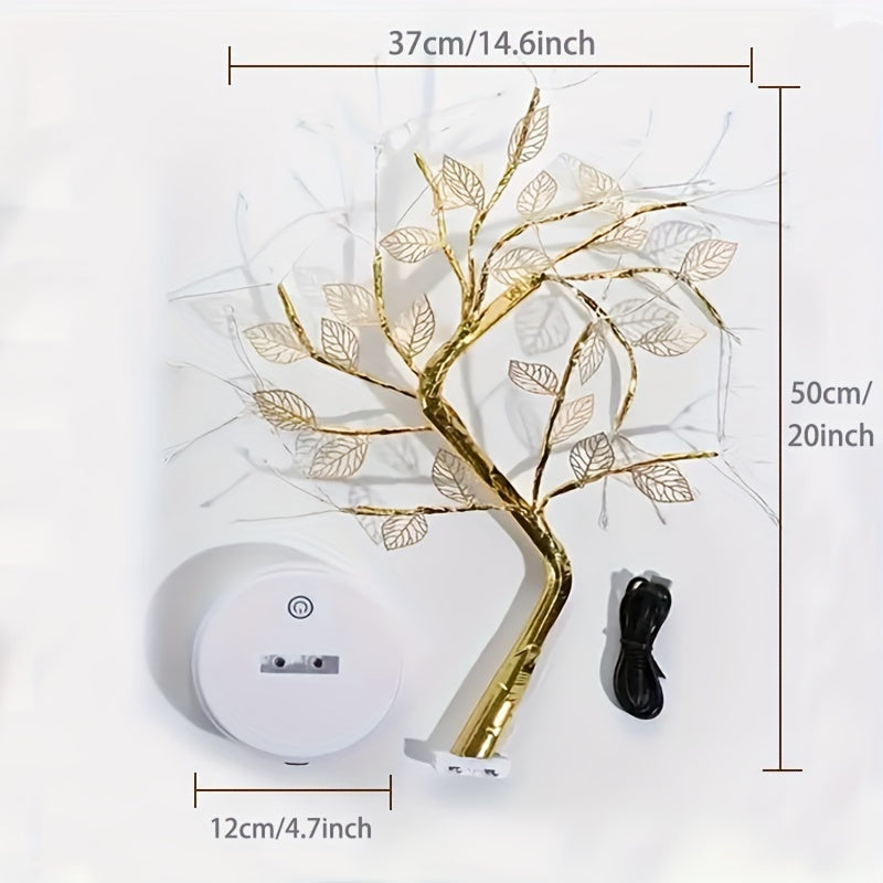 Zarif Oltin Barg LED Daraxti Yengil Oq - Batareya yoki USB Quvvatlangan, DIY Xonani Bezash va Bayram Sovg'alari uchun Ideal (Rojdestvo, Halloween, Yangi Yil, Sevgi Kuni)