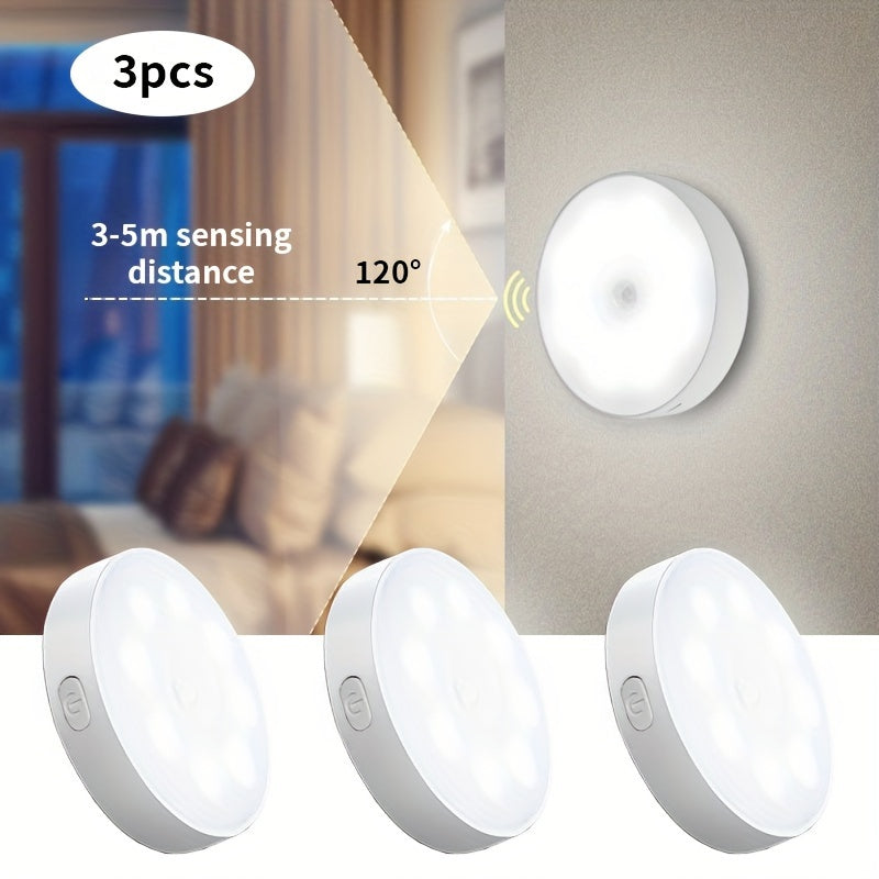 Set of 3 Magnetic Induction Night Lights with 8 LEDs 3 Modes for Bedroom Corridor Wardrobe