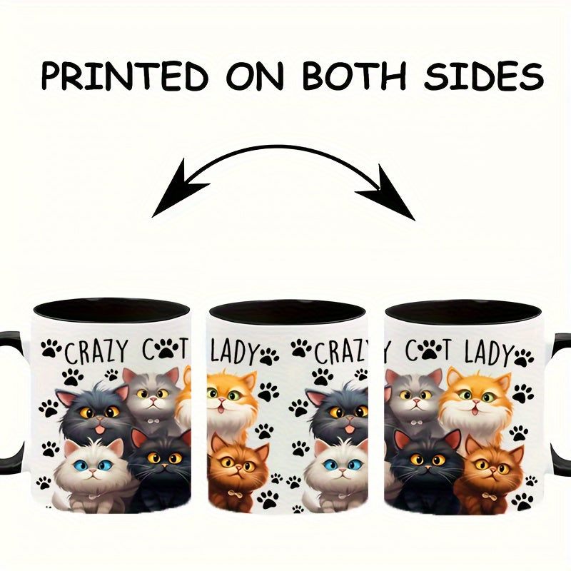 11oz Ceramic Coffee Mug with Cartoon Cats Insulated Microwave Safe Gift for Cat Lovers