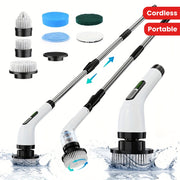 7-in-1 Cordless Electric Cleaning Brush Set with Long Handle, Rechargeable, Portable