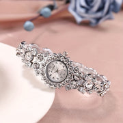 Women’s Silver Glitter Analog Bracelet Watch with Rhinestones