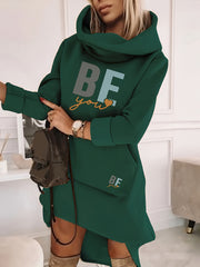 Ayollar uchun 100% polyester to'qima matodan tayyorlangan kapuchonli tunika ko'ylak, geometrik naqsh, appliqué tafsilotlari bilan, bahor, yoz va kuz uchun ideal.